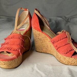 Ivanka Trump Coral Fringed Wedge Sandals - Women's